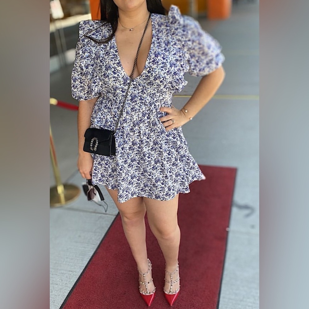 H&M Floral Mini Dress - Blue and White
